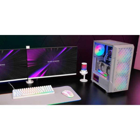 Mars Gaming MC-GEO, Boîtier Gaming ATX, 4X Ventilateurs FRGB Rainbow 12cm, Panneau Avant Mesh Géométrique, Fenêtre Verre Trempé,