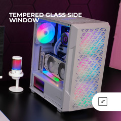 Mars Gaming MC-GEO, Boîtier Gaming ATX, 4X Ventilateurs FRGB Rainbow 12cm, Panneau Avant Mesh Géométrique, Fenêtre Verre Trempé,