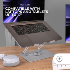 Mars Gaming MA-RSN, Support pour Ordinateurs Portables et Tablettes jusqu'à 17", Réglage en Hauteur + Inclinaison + Rotation 360