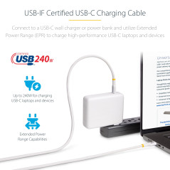 StarTech.com Câble de Charge USB-C de 1m, Blanc, Certifié USB-IF, 240W PD EPR, Câble USB-C 2.0, Transfert de Données USB-C
