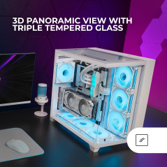 Mars Gaming MC-3C, Boîtier Gaming ATX, Vue Panoramique 3D avec Triple Verre Trempé, Design à Double Chambre Latérale, Support Co