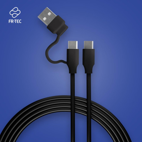 FRTEC – Câble USB-C vers USB-C avec adaptateur USB-A, chargement et données, Type C pour PS5, PS5 Slim, 3 mètres, compatible ave