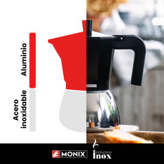 Monix Induction Inox | Cafetière italienne en aluminium et acier inoxydable, 9 tasses, poignée résistante à la chaleur, facile à