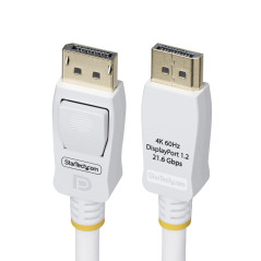 StarTech.com Câble DisplayPort 1.2 de 3m Blanc Certifié VESA, 4K 60Hz, 21.6Gbps, Connecteurs DP Verrouillables, Câble DP 1.2