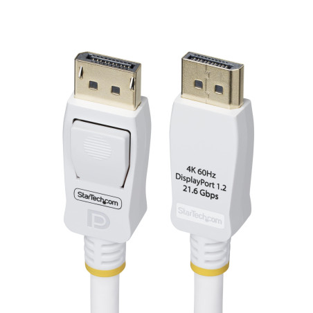 StarTech.com Câble DisplayPort 1.2, 1,8m Blanc Certifié VESA, 4K 60Hz, 21.6Gbps, Connecteurs DP Verrouillables, Câble DP 1.2