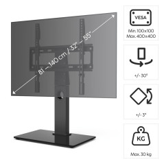 Hama Support TV sur Pied Pivotant 60° Réglable en Hauteur Garantie 10ans (Socle pour TV 32 à 55 Pouces, Pied TV Stable, Base en