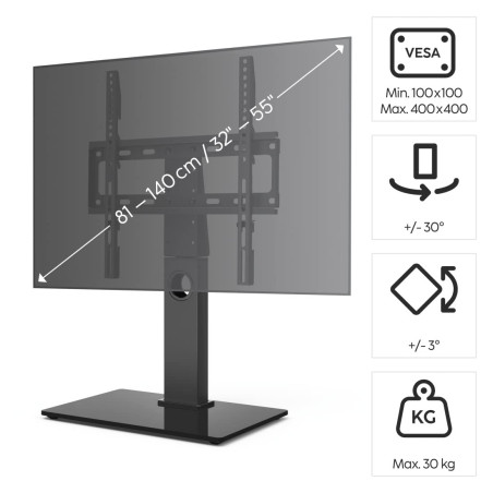 Hama Support TV sur Pied Pivotant 60° Réglable en Hauteur Garantie 10ans (Socle pour TV 32 à 55 Pouces, Pied TV Stable, Base en