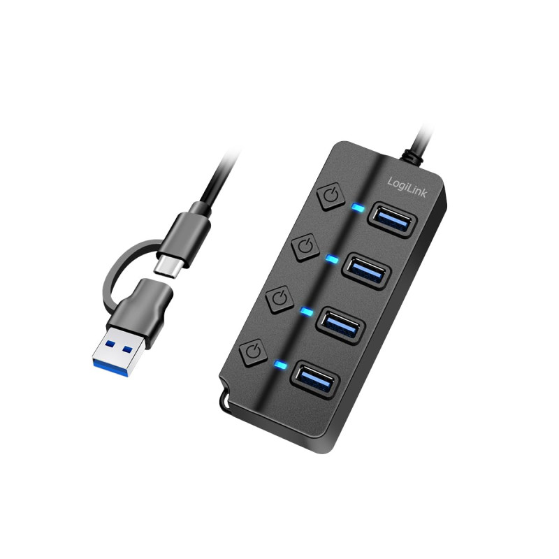 LogiLink UA0419 - Hub USB 3.2 Gen1 avec 4 Ports et Interrupteur Marche/arrêt (par Port) LogiLink UA0419 - Hub USB 3.2 Gen1 avec 4 Ports et Interrupteur Marche/arrêt (par Port)
