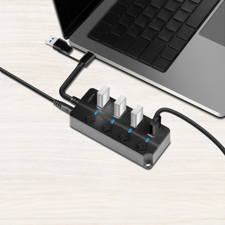 LogiLink UA0419 - Hub USB 3.2 Gen1 avec 4 Ports et Interrupteur Marche/arrêt (par Port)
