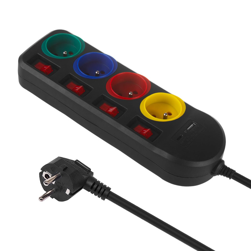 Maclean MCE508 Multiprise rallonge 4 Prises + USB A/C avec interrupteurs 250VAC/10 A 1.5 m (MCE508 B Noir) Maclean MCE508 Multiprise rallonge 4 Prises + USB A/C avec interrupteurs 250VAC/10 A 1.5 m (MCE508 B Noir)