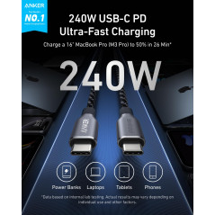Anker Prime Câble USB C vers USB C, 240W Câble USB C Recharge Rapide, Nylon Tressé Upcyclé Haute Durabilité, câble USB 2.0 pour