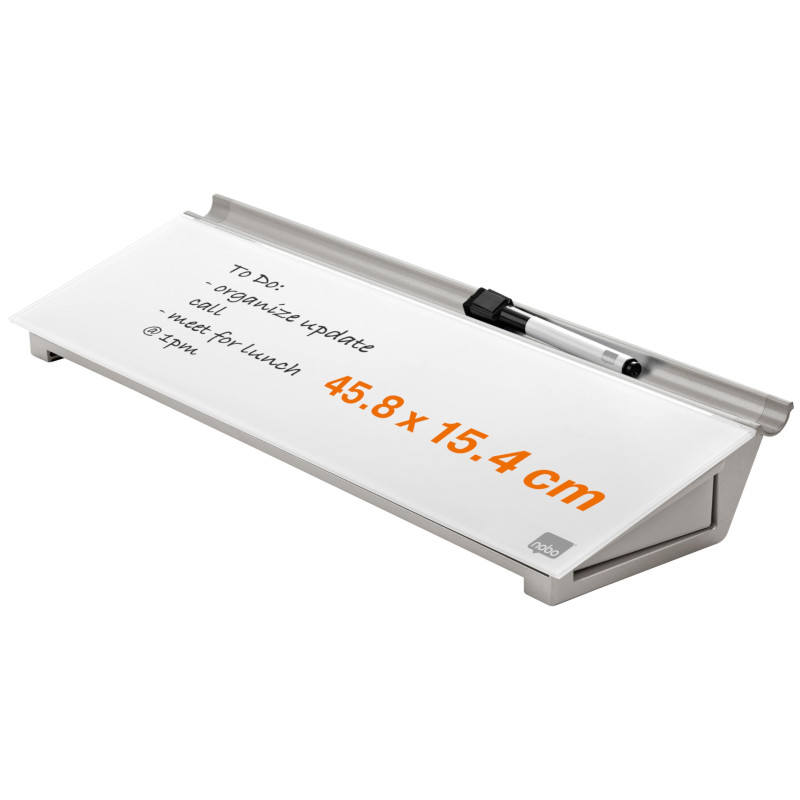 Nobo - Mini Tableau Blanc Mémo Portable pour Bureau, Surface en Verre Effaçable à Sec, Sans Cadre, 458 x 154 mm, Feutre Marqueur Nobo - Mini Tableau Blanc Mémo Portable pour Bureau, Surface en Verre Effaçable à Sec, Sans Cadre, 458 x 154 mm, Feutre Marqueur