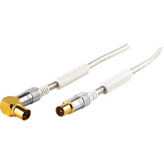 Schwaiger iEC 1 câble de 5 m, iEC mâle vers fiche iEC Femelle 90° - 110 DB Quadruple Blindage-connecteurs rädelmutter Transparen
