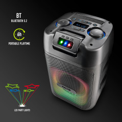 NGS Wild Club – Enceinte Portable Bluetooth, Puissance 80W, TWS, lumières Laser, Double entrée Microphone, Port USB/AUX/TF, Batt