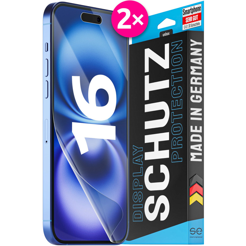 2x se® Film de Protection 3D Transparent pour Apple iPhone 16, Auto-réparateur, Compatible Empreinte & FaceID, Installation Sans 2x se® Film de Protection 3D Transparent pour Apple iPhone 16, Auto-réparateur, Compatible Empreinte & FaceID, Installation Sans