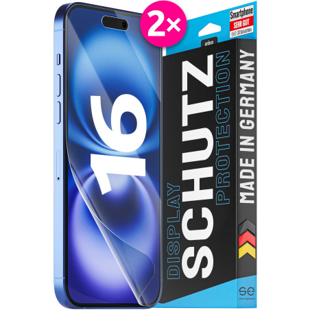 2x se® Film de Protection 3D Transparent pour Apple iPhone 16, Auto-réparateur, Compatible Empreinte & FaceID, Installation Sans
