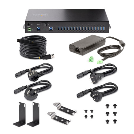 StarTech.com Hub Industriel à 16 Ports USB 5Gbps avec Adaptateur d'alimentation, Boîtier Métallique, Bornier d'alimentation