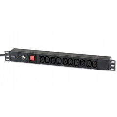 Techly I-Case STRIP-10C Multiprise pour Rack 1U, C13 VDE, Aluminium Noir