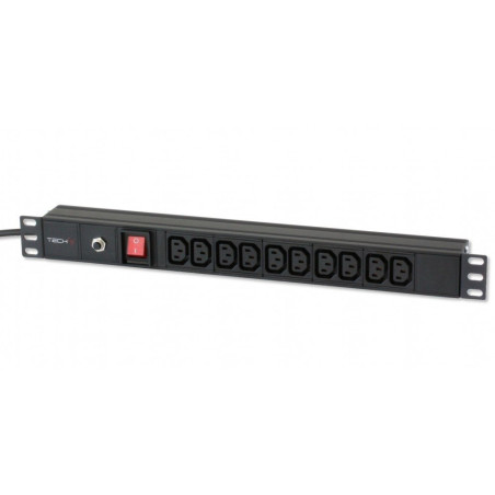 Techly I-Case STRIP-10C Multiprise pour Rack 1U, C13 VDE, Aluminium Noir