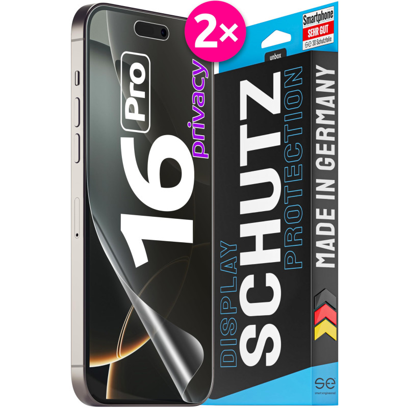2x se® Film de Protection 3D Privacy pour Apple iPhone 16 Pro, Auto-réparateur, Compatible Empreinte & FaceID, Installation Sans 2x se® Film de Protection 3D Privacy pour Apple iPhone 16 Pro, Auto-réparateur, Compatible Empreinte & FaceID, Installation Sans