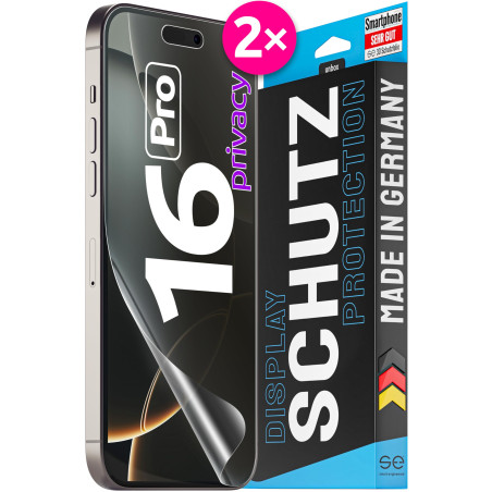 2x se® Film de Protection 3D Privacy pour Apple iPhone 16 Pro, Auto-réparateur, Compatible Empreinte & FaceID, Installation Sans