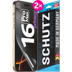 2X se® Film de Protection 3D Privacy pour Apple iPhone 16 Pro Max, Auto-réparateur, Compatible Empreinte & FaceID, Installation