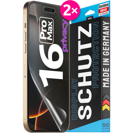 2X se® Film de Protection 3D Privacy pour Apple iPhone 16 Pro Max, Auto-réparateur, Compatible Empreinte & FaceID, Installation
