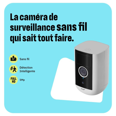 OMAJIN by Netatmo, Caméra de Sécurité Intérieur & Extérieur 2K sans fil, Angle de vue 140°, IP65, Stockage 64 Go SD/Cloud, Détec