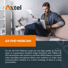 Axtel headsets, AX-FHD webcam Full HD 1080p video, automatic white balance, webcam with microphone for PC, web camera, USB Plug 