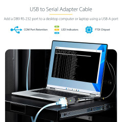 StarTech Câble Adaptateur USB vers Série de 2m, Rétention COM, FTDI, USB-A vers DB9 RS232, Voyants LED, Écrous à Vis DB9 Interch