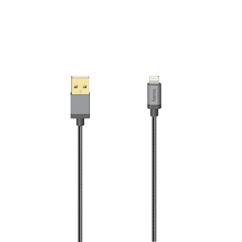 Hama Câble USB pour iPhone/iPad (Connect. Lightning, USB 2.0, métal, 0,75m) Argenté, Noir Hama Câble USB pour iPhone/iPad (Connect. Lightning, USB 2.0, métal, 0,75m) Argenté, Noir