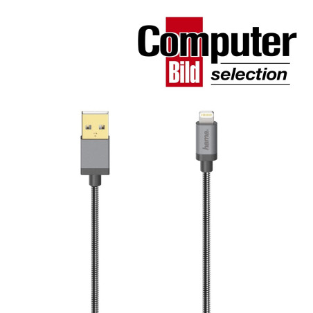 Hama Câble USB pour iPhone/iPad (Connect. Lightning, USB 2.0, métal, 0,75m) Argenté, Noir