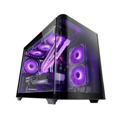 Mars Gaming MC-FUSIONM, Boîtier Gaming Micro-ATX, Fenêtre Latérale et Façade Verre Trempé Courbé Continu, Mini-Tour PC Double Ch