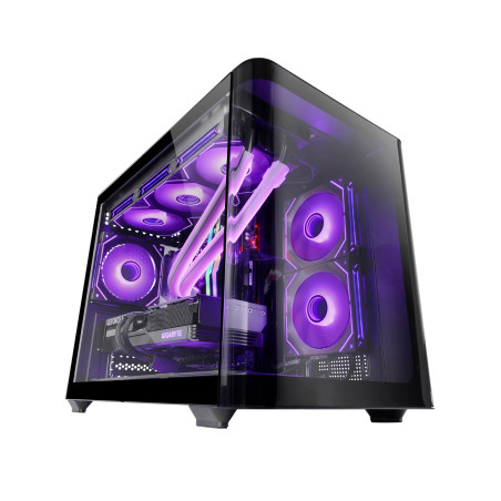 Mars Gaming MC-FUSIONM, Boîtier Gaming Micro-ATX, Fenêtre Latérale et Façade Verre Trempé Courbé Continu, Mini-Tour PC Double Ch
