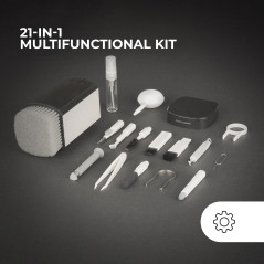 Mars Gaming MA-KIT, Kit de Nettoyage Multifonction 21en1, Design Compact et Portable, Brosse Douce et Chiffon sans Peluche, Kit 