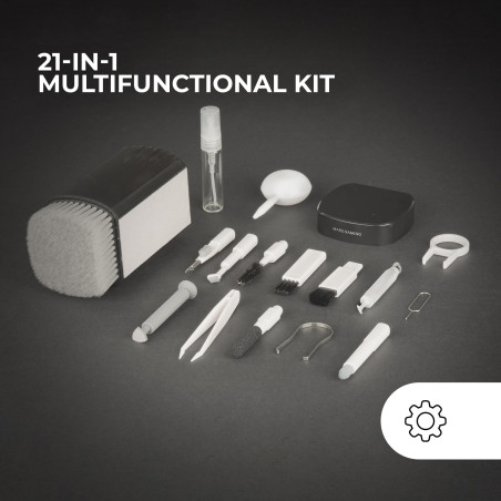 Mars Gaming MA-KIT, Kit de Nettoyage Multifonction 21en1, Design Compact et Portable, Brosse Douce et Chiffon sans Peluche, Kit 