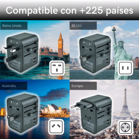 Adaptateur universel de voyage PD20 W 2 USB 1 USB C et 1 CA Prise intelligente multiple pour UK Allemagne USA Thaïlande Irlande 