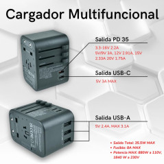 Adaptateur universel de voyage PD20 W 2 USB 1 USB C et 1 CA Prise intelligente multiple pour UK Allemagne USA Thaïlande Irlande 