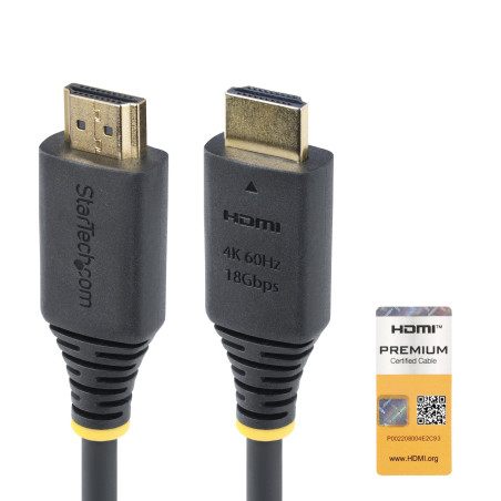 StarTech.com Câble HDMI Haut Débit de 2m Certifié Premium, 4K 60Hz/1440p 144Hz, HDR10/HDCP 2.2/ARC, 18Gbps, Gaine TPE