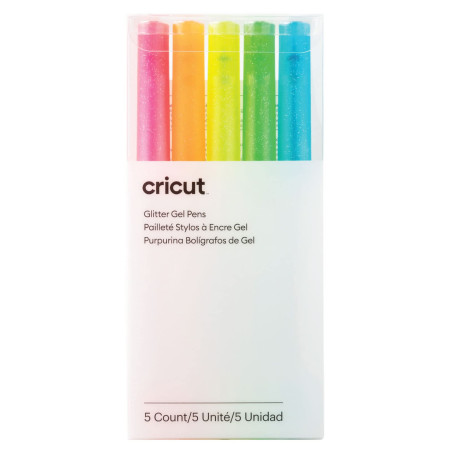 Cricut Ensemble de stylo gel pailleté | Néon | Point fin 0,8 mm | 5-pack | Pour une utilisation avec Cricut Explore et Maker Mac
