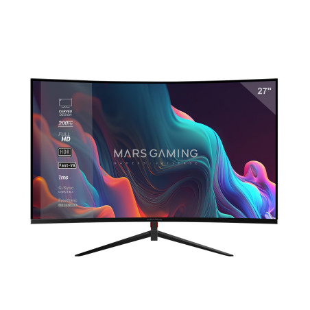 Mars Gaming MV-27C, Écran Gaming Incurvé 27” FHD 1080p 200Hz, HDR10 1ms, FreeSync et G-Sync, Écran Sans Bordures, Inclinaison 20
