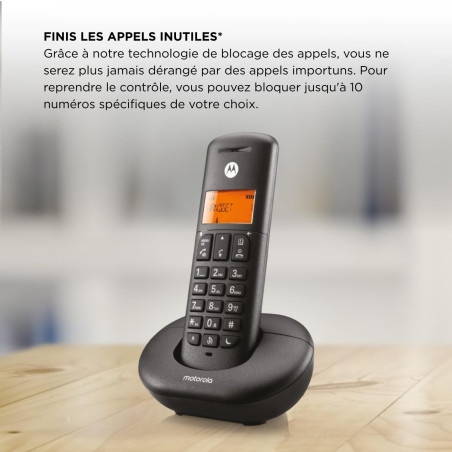 Motorola Voice - Téléphone numérique sans Fil E201, Interception d'appels, accès à Distance, Touche Ne Pas déranger, Haut-Parleu
