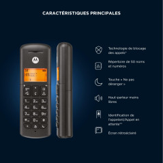 Motorola Voice - Téléphone numérique sans Fil E201, Interception d'appels, accès à Distance, Touche Ne Pas déranger, Haut-Parleu
