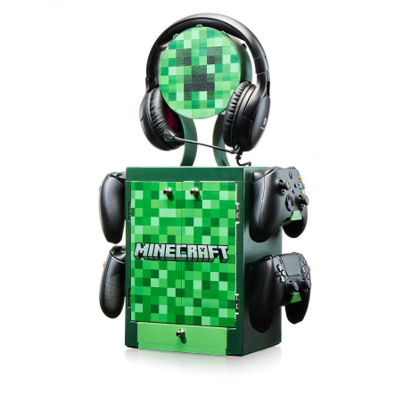Numskull Casier de rangement gaming officiel Minecraft – Support pour 10 jeux/DVD, 4 manettes, casque et accessoires – Organiseu