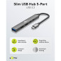 goobay 5-Port USB 3.2 Slim Hub/Multiconnecteur, Splitter, Hub/Adaptateur C Slim vers 3X A et 2X C Multiport Hub 3.0/5 Gbit Split