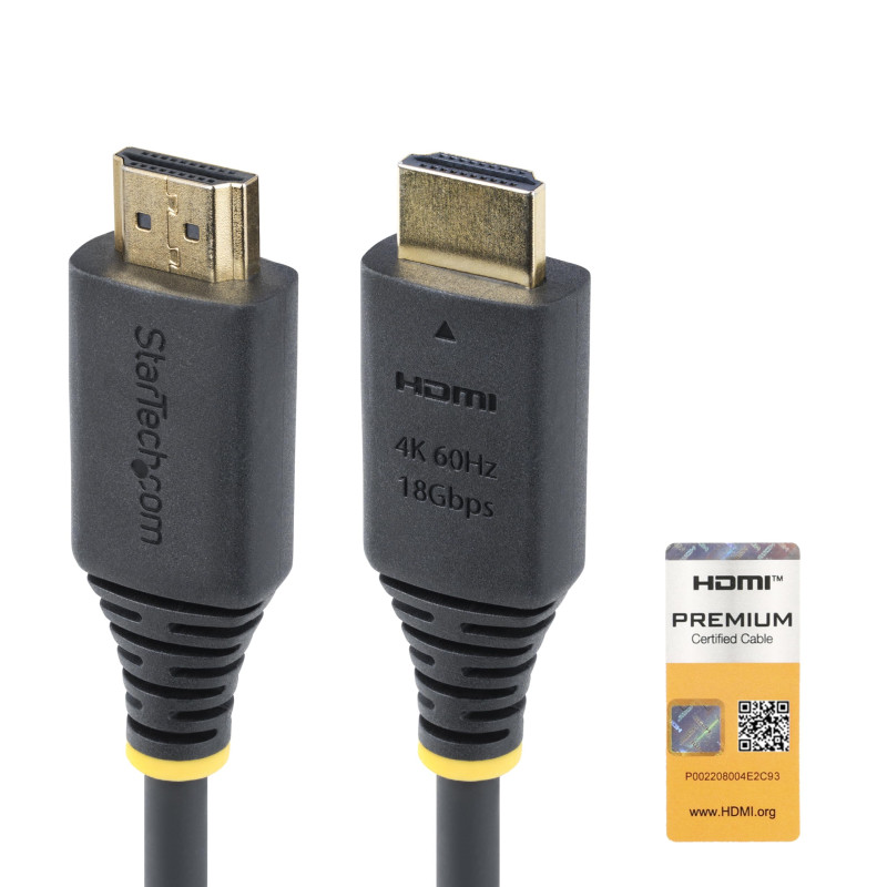 StarTech.com Câble HDMI Haut Débit de 1m Certifié Premium, 4K 60Hz/1440p 144Hz, HDR10/HDCP 2.2/ARC, 18Gbps, Gaine TPE StarTech.com Câble HDMI Haut Débit de 1m Certifié Premium, 4K 60Hz/1440p 144Hz, HDR10/HDCP 2.2/ARC, 18Gbps, Gaine TPE