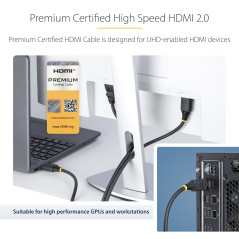 StarTech.com Câble HDMI Haut Débit de 1m Certifié Premium, 4K 60Hz/1440p 144Hz, HDR10/HDCP 2.2/ARC, 18Gbps, Gaine TPE