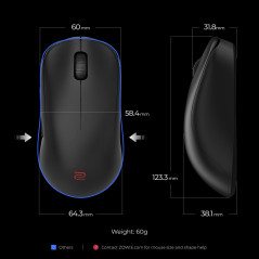 BenQ Zowie U2-DW 4K Souris Gaming sans Fil pour l’Esport | conçue Selon la Science du Sport | récepteur 4K amélioré | 60g | Desi