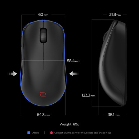 BenQ Zowie U2-DW 4K Souris Gaming sans Fil pour l’Esport | conçue Selon la Science du Sport | récepteur 4K amélioré | 60g | Desi