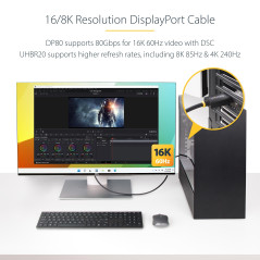 StarTech.com Câble DisplayPort 2.1 de 1m, Câble DP DP80 Certifié VESA avec UHBR20/HDR/DSC 1.2a/HDCP 2.2, 16K/8K 60Hz, 80Gbps